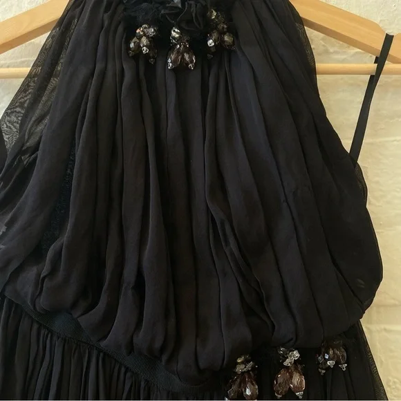D&G Dolce & Gabbana || High Neck Halter Ruffle Dress Embellished Silk Black 42 6 - Picture 4 of 10